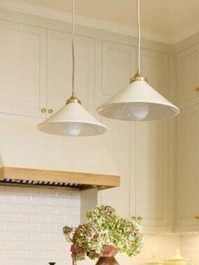 Serena & Lily Rhode Ceramic Pendant-Salt Beige/Brass Accents